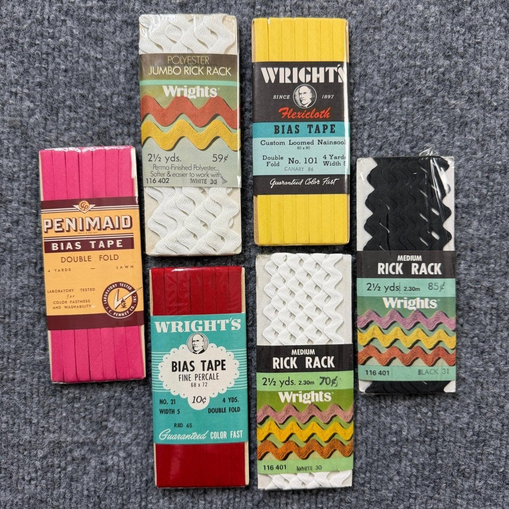 Vintage Rick Rack Bias Tape Assortment Pink Yellow Red Crafting Sewing DIY Trim